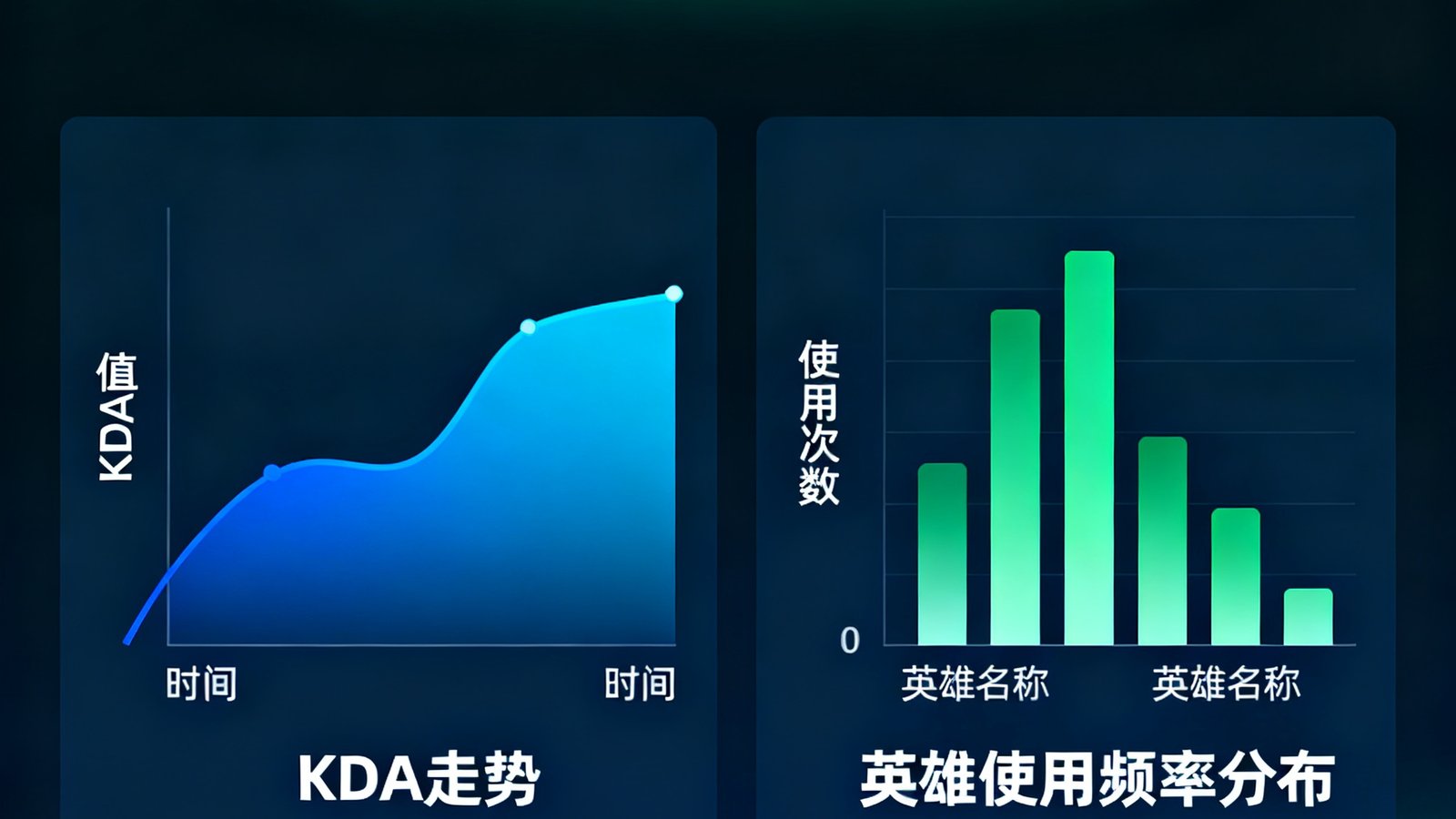 选手个人数据档案页面，展示KDA走势曲线和英雄使用频率分布图